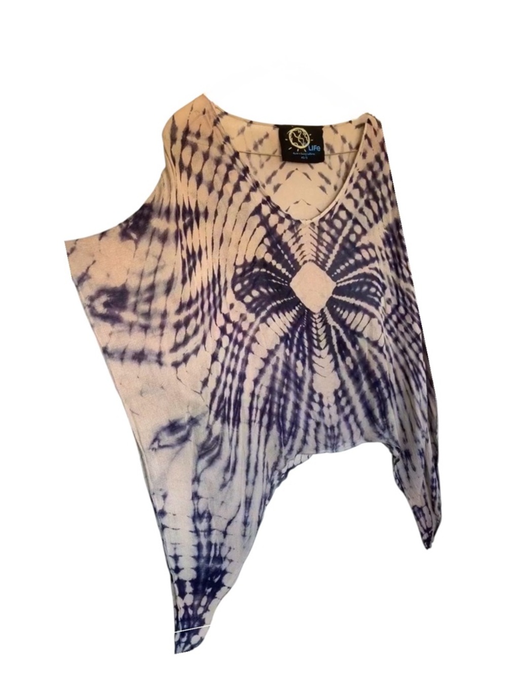 BLUE LIFE tie dye tunic coverup poncho, tan & navy; oversized.  XS/S
